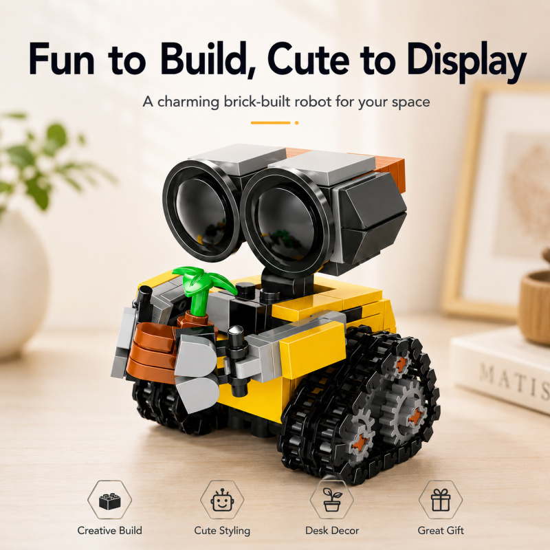 Building Block Mini - Mini-Roboter-Baustein-Set, Niedliches Kettenroboter-Modell mit Pflanzenzubehör, Kreatives
