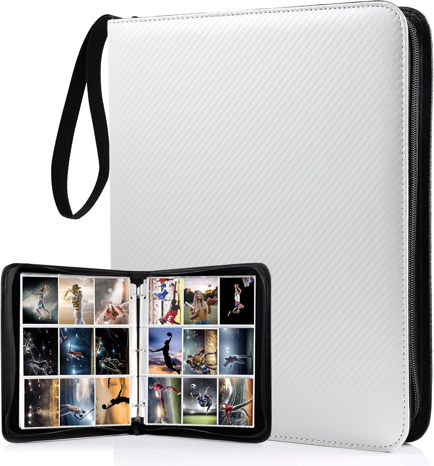 Trading Card Binder - 3-Ring-Sammelkartenalbum, 900 Fächer, Baseball-Kartenalbum mit Reißverschluss,
