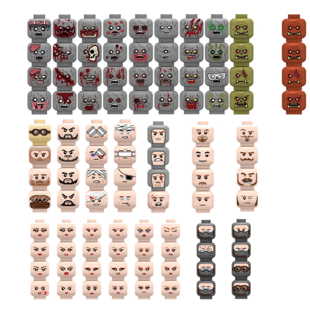 Lego Minifigure Holder - Verletzte Emotionale Gesichtsfiguren Bausteine, Armeesoldaten-Figuren, Zombie-Köpfe,